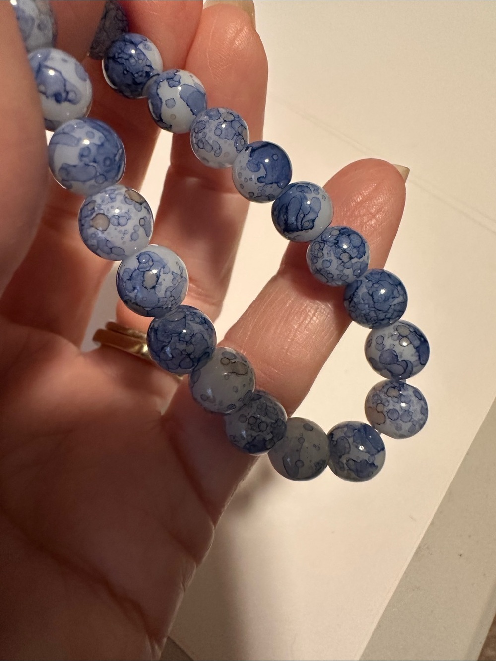 Blue Marbled Beaded Stretch Bracelet